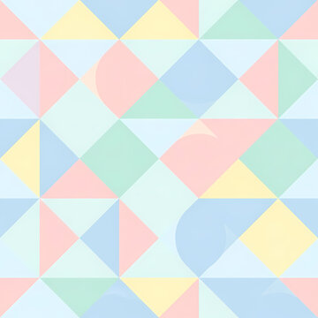 Soft pastel geometric pattern with triangles squares and gentle curves.
