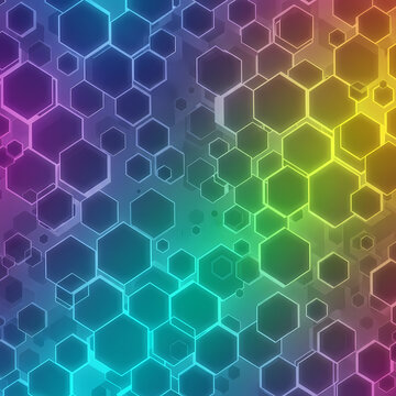 Vibrant Glowing Hexagonal Pattern with Futuristic Digital Aesthetic.