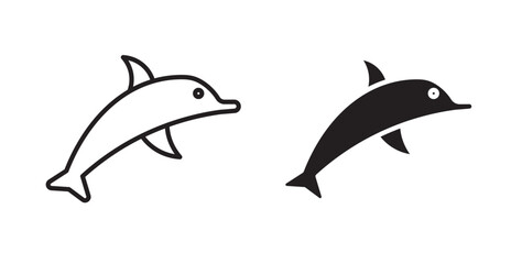 Fototapeta premium Dolphin icon flat outline in black