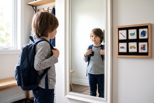 Child Checking Morning Routine Before Leaving Home