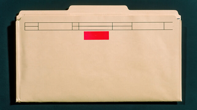 Archival file folder kraft paper photographed vertically for document storage and office organization with blank label area
