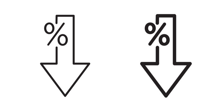 Percent down icon flat outline in black
