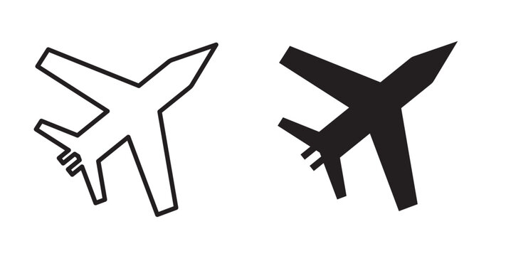 Military aircraft icon flat outline in black