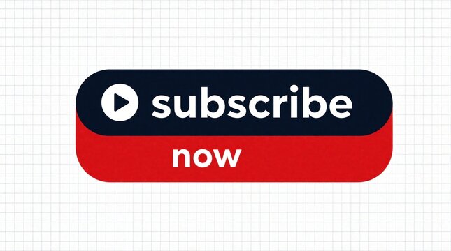 Red and blue subscribe now button with play icon. Web graphic element for user engagement, online registration calls-to-action, and digital media.