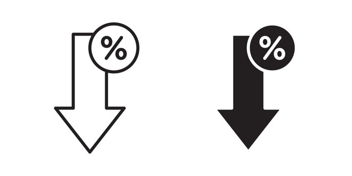 Percent down icon flat outline in black