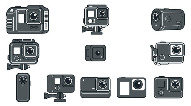 Action camera and sports video recording equipment icon collection.