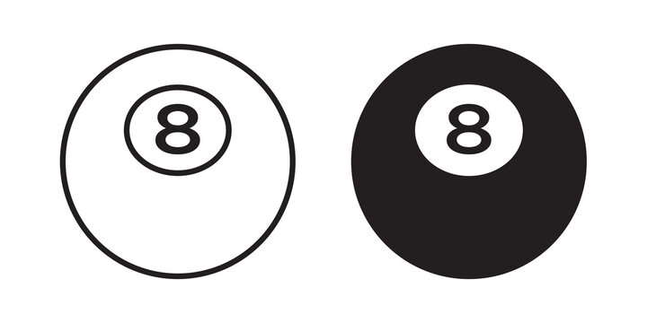 Pool 8 ball icon flat outline in black