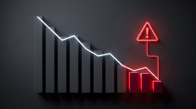 Financial Crisis and Stock Market Crash Bar Chart with Red Warning Neon Light