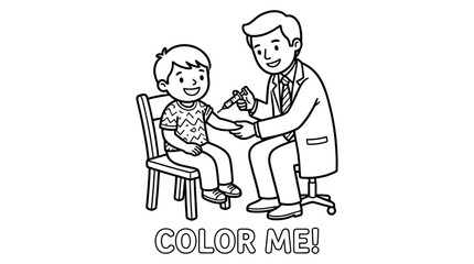 Fototapeta premium Doctor gives child patient injection in arm, cartoon illustration, medical care concept