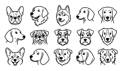 Obraz premium Cute Dog Portrait Heads Hand Drawn Vector Illustration Set