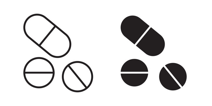 Pills icon flat outline in black