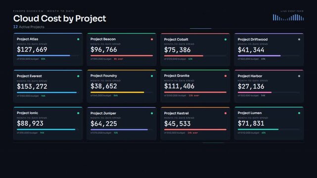 Cloud cost by project dashboard interface with data visualization graph