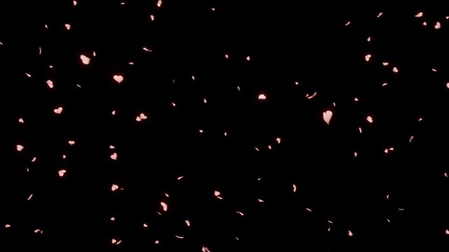 ハートの粒子が洗練されたローズゴールドに輝き優美に浮遊するループ動画。高級ジュエリーギフトPR、母の日感謝イベント、大人のブライダルムービーに調和するエレガントな背景素材