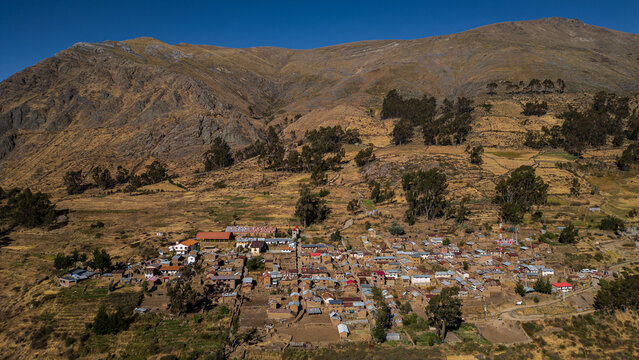 Andean landscape and agricultural terraces in the Nor Yauyos-Cochas Landscape Reserve, Peru