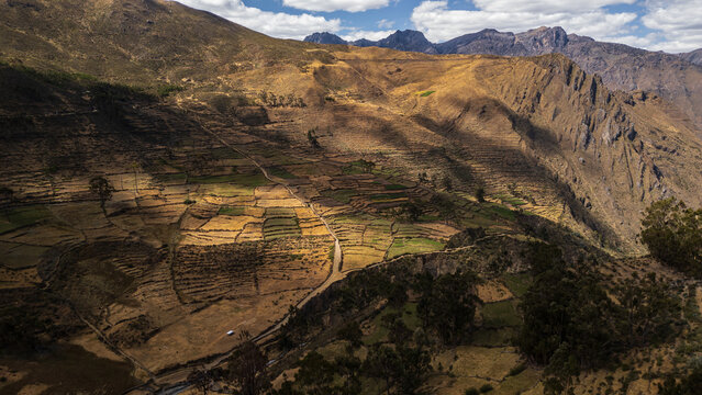Andean landscape and agricultural terraces in the Nor Yauyos-Cochas Landscape Reserve, Peru