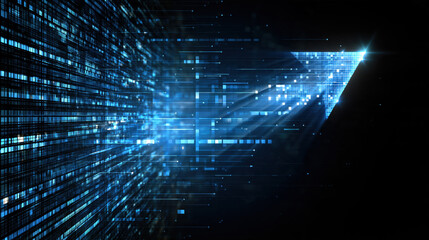 Obraz premium Digital arrow glowing arrow forward motion blue light data stream technology concept abstract background speed direction network