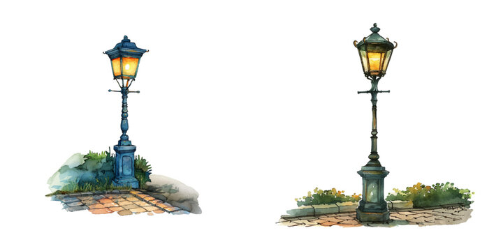 street light watercolor vector illustration