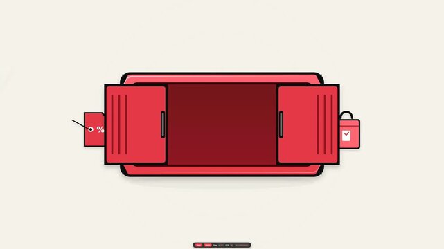 Minimalist graphic illustration of an open red locker with compartments and symbols.