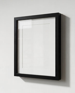 Minimalist black picture frame with white mount isolated on white background