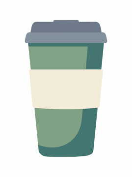 Simple Flat Vector Illustration of a Disposable Takeaway Coffee Cup with a Lid and Protective Sleeve for Modern Beverage Concepts