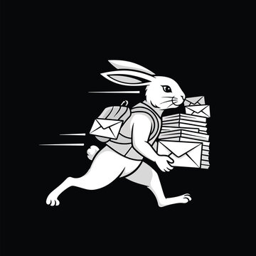 Cartoon Rabbit Delivering Mail Fast.