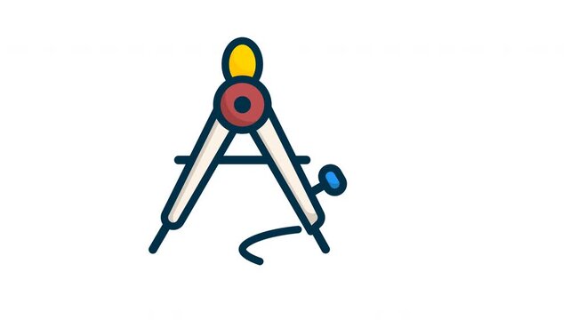 Animated geometric drawing compass tool. Flat 2D motion graphic showing a compass drawing a circle in a seamless loop on transparent background.