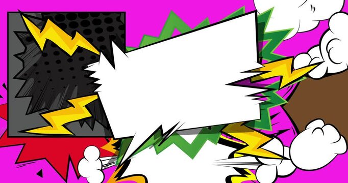 Cartoon background animation, comic book backdrop video. Retro comics pop art design.