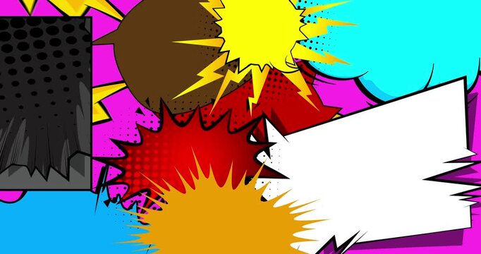 Cartoon background animation, comic book backdrop video. Retro comics pop art design.