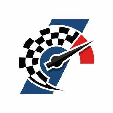 Racing Speedometer Icon with Checkered Flag Design.