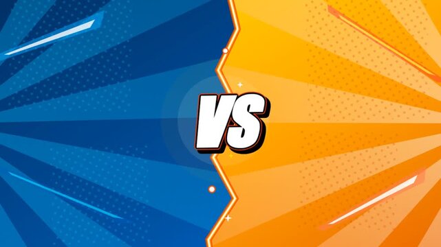 Animated comic style versus battle screen with blue and orange sides