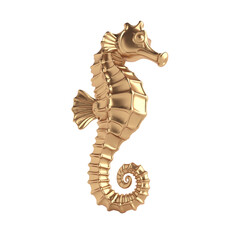 Luxury Marine Life Concept. Shiny Golden Seahorse With Curled Tail And Detailed Fins Isolated On White Background. 3D Rendering © doomu