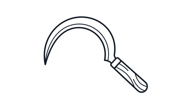 Minimalist sickle line art illustration for traditional farming and agricultural harvesting isolated on white