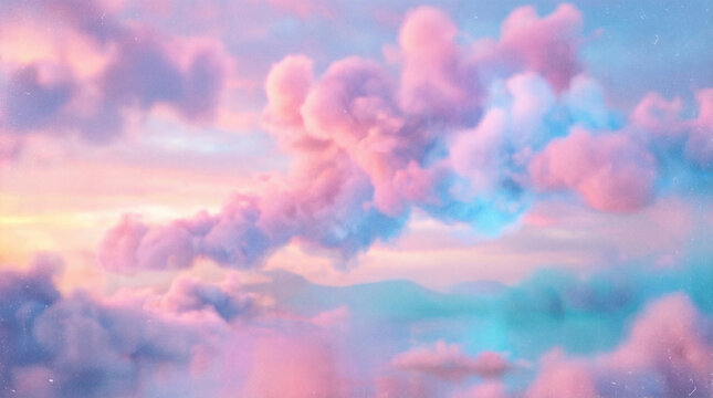 Dreamy pastel pink and blue clouds in a fantasy sky perfect for ethereal cosmic backgrounds and peaceful aesthetic wallpaper designs