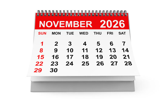 2026 Year November Calendar. 3d rendering