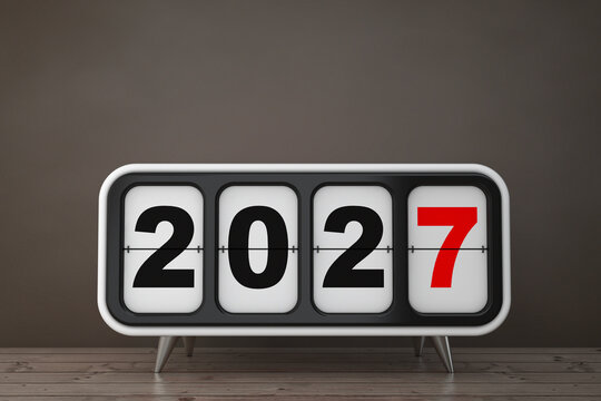 Retro Flip Clock with 2027 New Year Sign. 3d Rendering