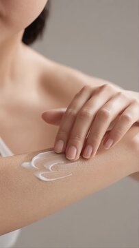 Woman Applying Moisturizing Cream to Her  Body for Skincare, Beauty, Personal Care and Healthy Skin Treatment