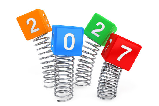 Spring Cubes with 2027 New Year Sign. 3d Rendering