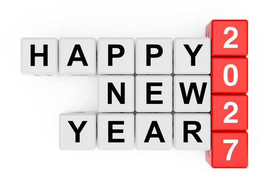 New 2027 Year concept. Happy New Year 2027 Sign as Crossword Blocks. 3d Rendering