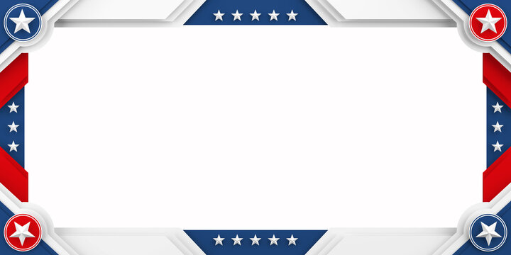 American Patriotism And Election Concept. Red White And Blue Star Border Frame With Large Blank Copy Space For Political Messages. 3D Rendering