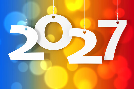 Hanging on Ropes New 2027 Year Sign. 3d Rendering