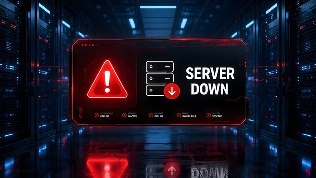 Server Down Error Notification And System Status Offline In Data Center