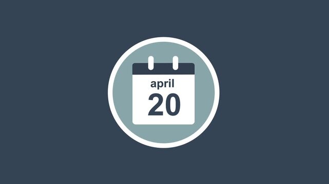 Minimalist flat calendar animation featuring the date april 20th isolated on a dark blue background, digital planning, scheduling applications, and time management projects