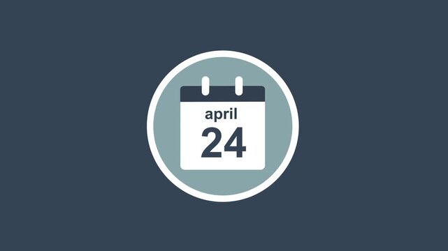 Flat calendar animation featuring april 24th date for business scheduling, project management, appointment planning, time management, and digital marketing presentation