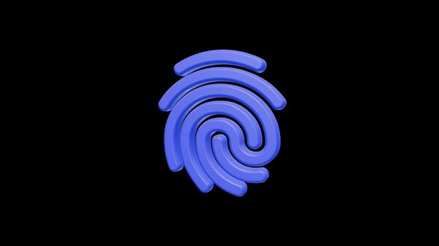 3D rendered glossy blue fingerprint symbol for cybersecurity and authentication