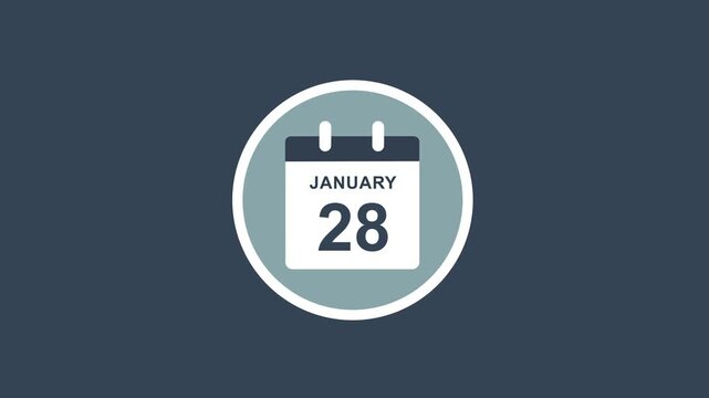 Minimalist animated calendar displaying january 28th date for business scheduling, digital planning, appointment reminders, and time management concepts in modern corporate presentations