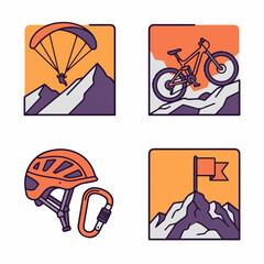 Obraz premium Adventure sports icons set with mountain and gear.