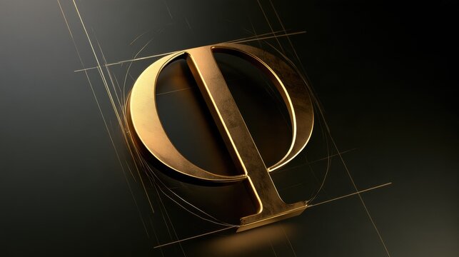 This design features the golden ratio number phi in gold lines with geometric construction on a dark surface showing elegance.
