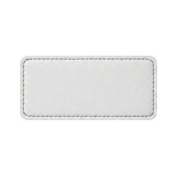 Blank rectangular label patch with stitched border isolated on transparent background