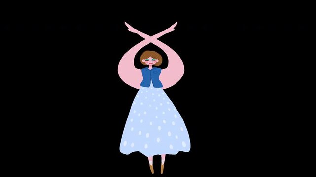 Hand drawn girl making an X gesture with her arms animation