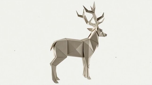 Low poly paper craft deer figure isolated on a plain white background